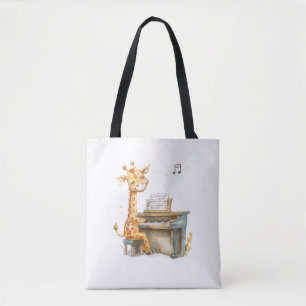 A Cute Baby Giraffe Plays The Guitar Tote Bag