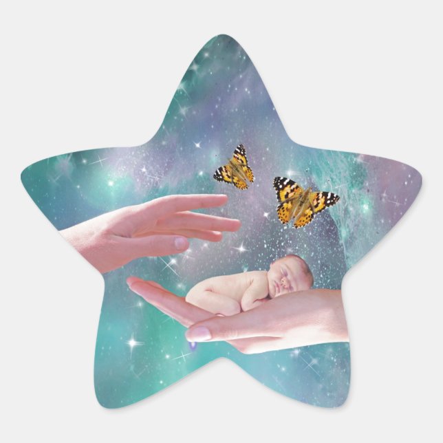 A cute baby in hand fantasy star sticker (Front)