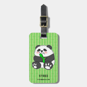 A Cute Baby Panda Eating Bamboo Stalk Luggage Tag