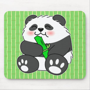 A Cute Baby Panda Eating Bamboo Stalk Mouse Mat