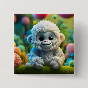 A cute baby Yeti made of yarn 15 Cm Square Badge