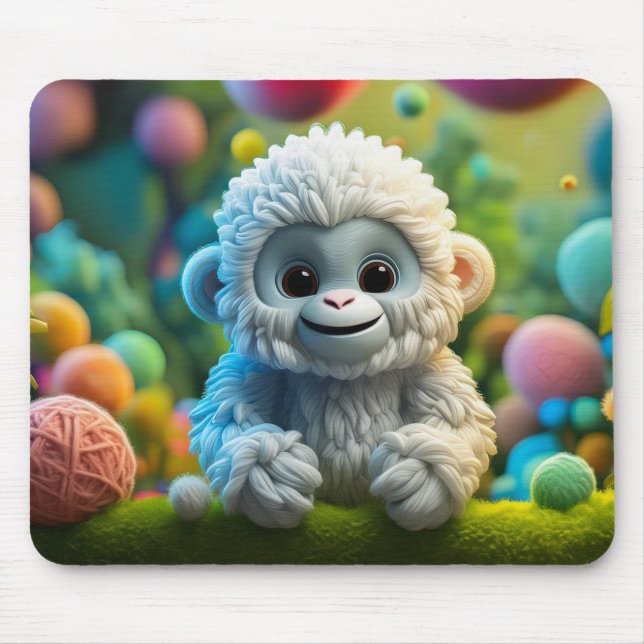A cute baby Yeti made of yarn Mouse Mat (Front)
