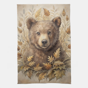 A Cute Bear in Forest Tea Towel