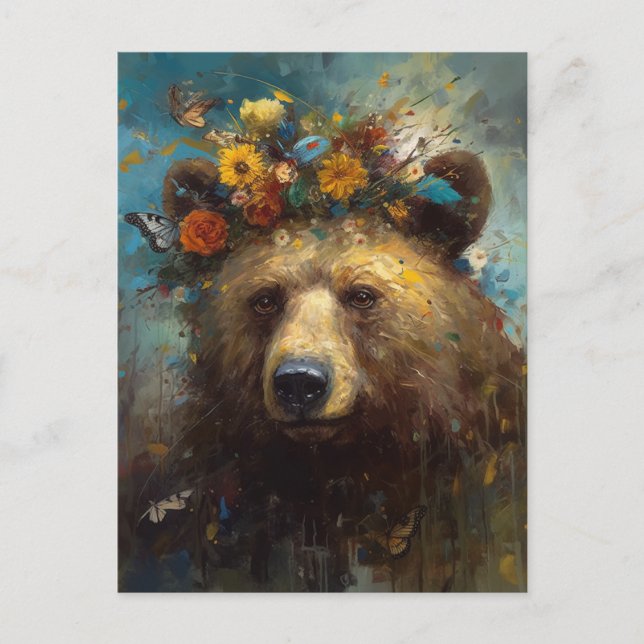 A Cute Bear with a floral crown Postcard (Front)