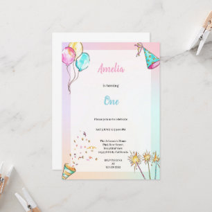 A CUTE BLUE AND PINK SURPRISE BIRTHDAY PARTY  INVITATION