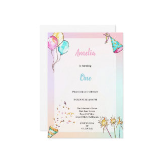 A CUTE BLUE AND PINK SURPRISE BIRTHDAY PARTY  INVITATION