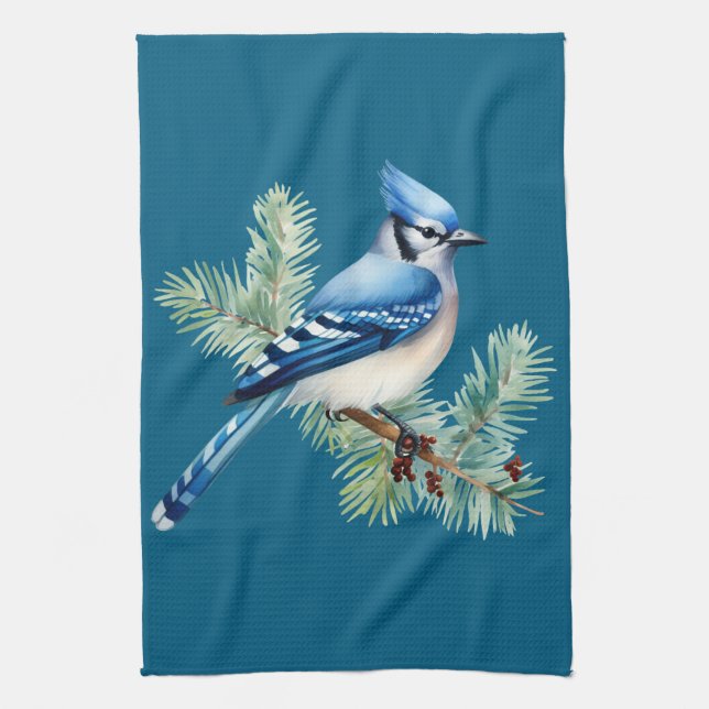 A Cute Blue Jay Tea Towel (Vertical)
