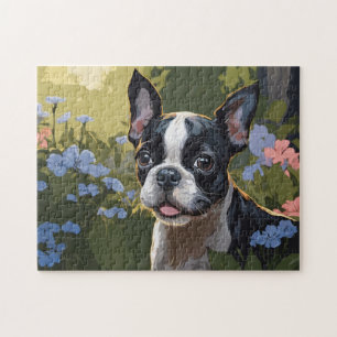A cute Boston terrier puppy, cute dog Jigsaw Puzzle