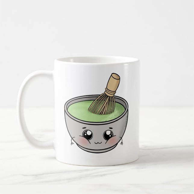 A cute bowl of matcha tea - Kawaii Coffee Mug (Left)