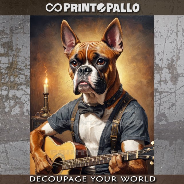 A cute boxer dog playing guitar in its bedroom -  tissue paper (Creator Uploaded)
