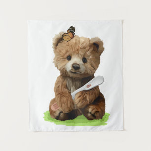 A cute brown teddy bear tapestry