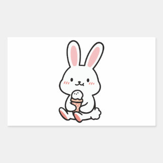 a cute bunny with ice cream rectangular sticker