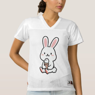 a cute bunny with ice cream women's football jersey