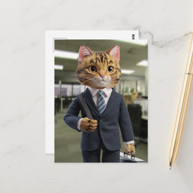 A Cute Business Cat Postcard (Front/Back In Situ)
