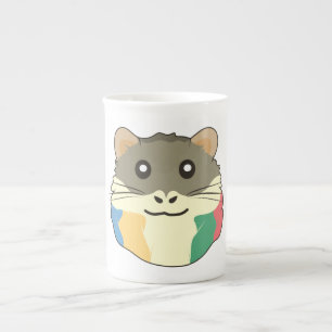 A Cute Cartoon Animal with a Multicolored Scarf Bone China Mug