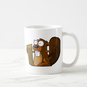 A Cute Cartoon Beaver Character Holding a Log Coffee Mug