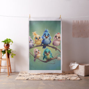 A cute cartoon bird parade in vibrant colours. fabric