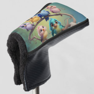 A cute cartoon bird parade in vibrant colours. golf head cover