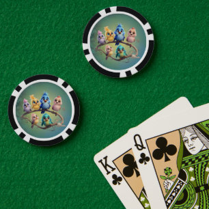 A cute cartoon bird parade in vibrant colours. poker chips