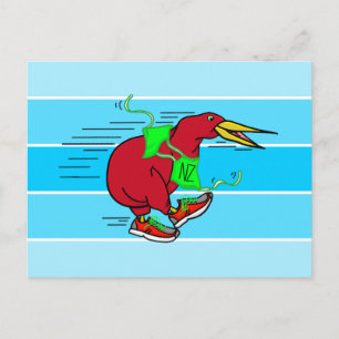 A cute cartoon Kiwi running wearing shoes Postcard