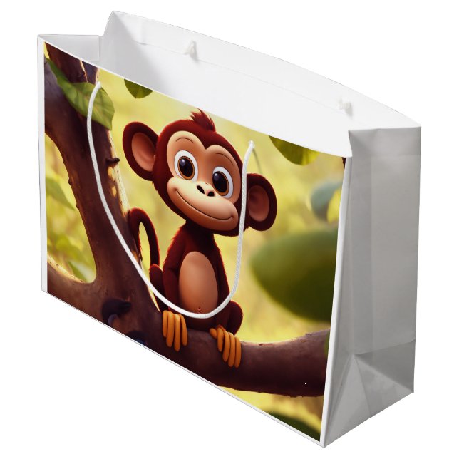 A cute cartoon monkey in a tree gift bag (Back Angled)