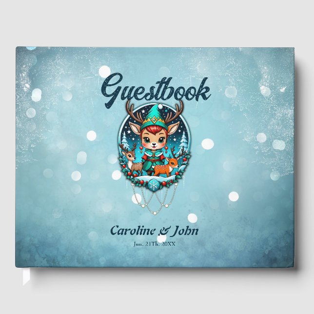 A cute cartoon style reindeer elf  guest book (Front)