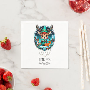 A cute cartoon style reindeer elf napkin