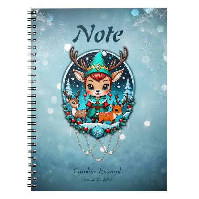 A cute cartoon style reindeer elf  notebook (Front)