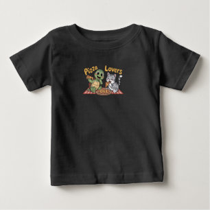 A cute cat and turtle enjoy eating pizza baby T-Shirt