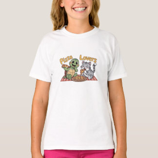 A cute cat and turtle enjoy eating pizza T-Shirt