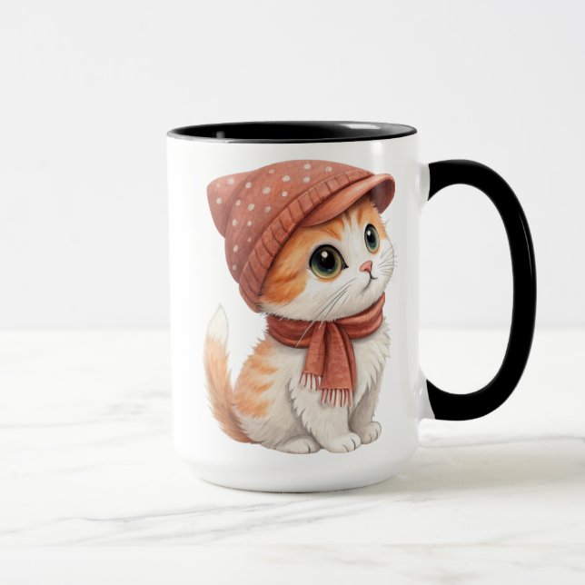 A Cute Cat, Hat And Scarf Pastel Colour Mug (Right)