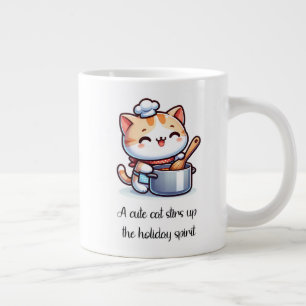 A cute cat stirs up the holiday spirit large coffee mug
