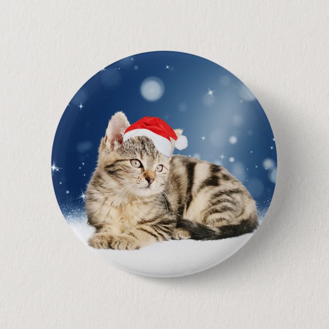 A Cute Cat wearing red Santa hat Christmas Snow 6 Cm Round Badge (Front)