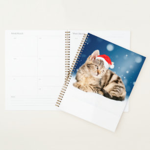 A Cute Cat wearing red Santa hat Christmas Snow Planner
