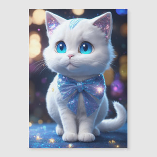 A cute cat with blue silver boa  magnetic invitation