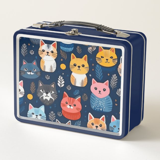 a cute cat's lunch bag metal lunch box (Front)