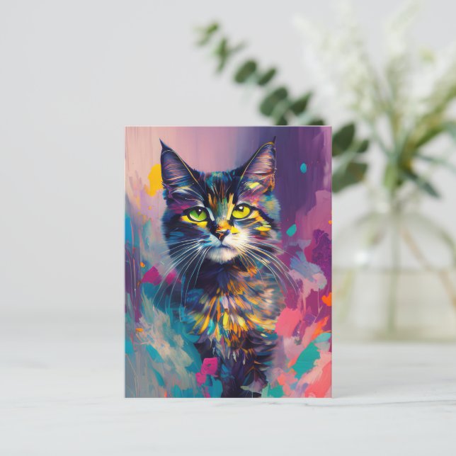 A Cute Colourful Cat Postcard (Standing Front)