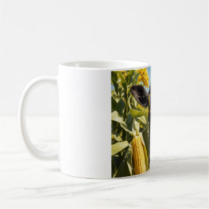 A Cute Cow in a Corn Field Eating Coffee Mug