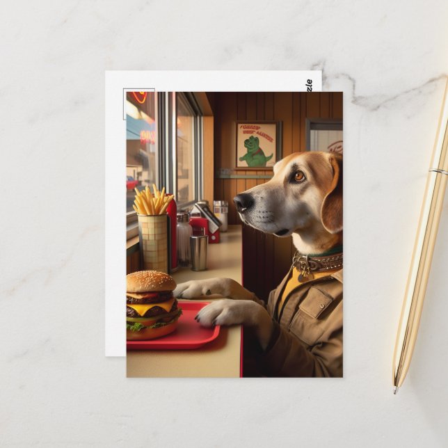 A cute dog at the Diner Postcard (Front/Back In Situ)
