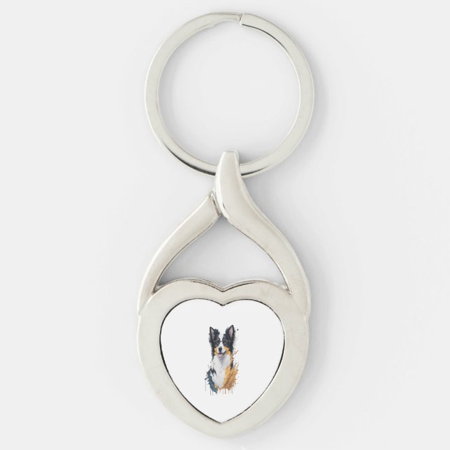 A cute dog Border Collie  Key Ring (Front)