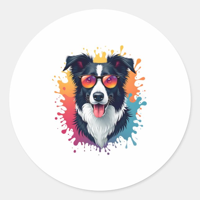 A cute dog Border Collie [RB#10009]  Classic Round Sticker (Front)