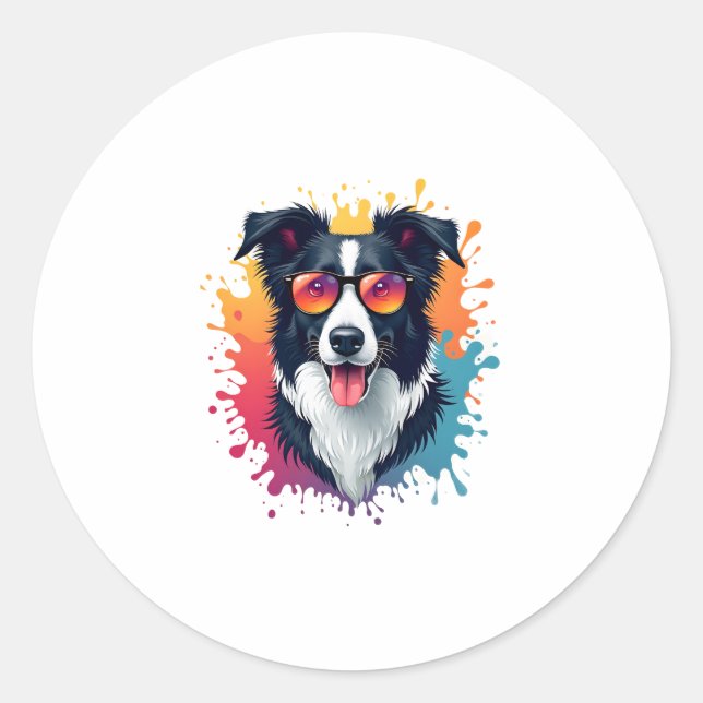 A cute dog Border Collie [RB#10009]  Classic Round Sticker (Front)