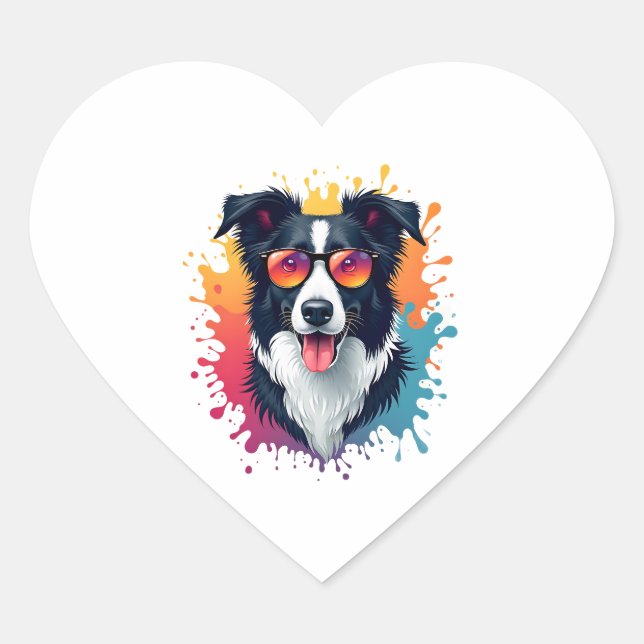 A cute dog Border Collie [RB#10009]  Heart Sticker (Front)