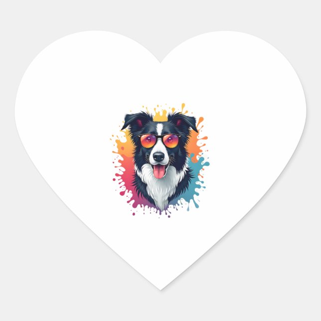 A cute dog Border Collie [RB#10009]  Heart Sticker (Front)