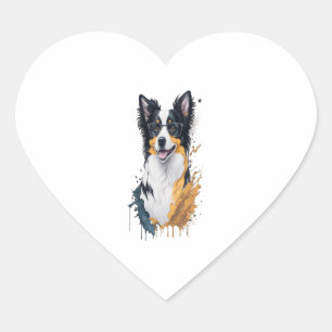 A cute dog Border Collie [RB#10009]  Heart Sticker