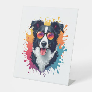 A cute dog Border Collie [RB#10009]  Pedestal Sign