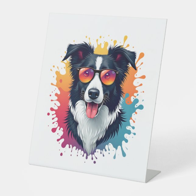 A cute dog Border Collie [RB#10009]  Pedestal Sign (Front)