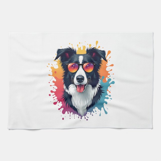 A cute dog Border Collie [RB#10009]  Tea Towel (Horizontal)