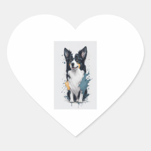 A cute dog Border Collie [RB#10011]  Heart Sticker