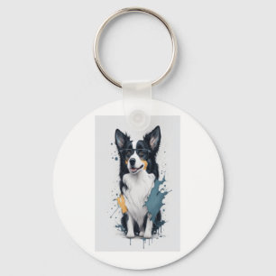 A cute dog Border Collie [RB#10011]  Key Ring